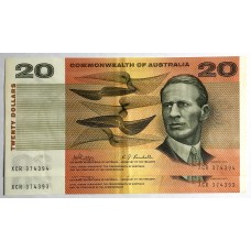 AUSTRALIA 1968 . TWENTY 20 DOLLARS BANKNOTES . PHILLIPS/RANDALL . CONSECUTIVE PAIR